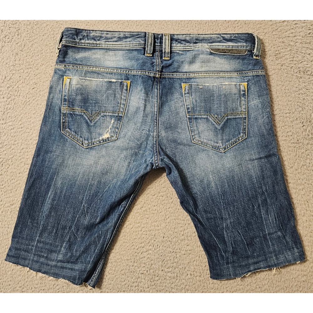 Diesel Safado DNA Dirty New Age Distressed Denim Cutoff Shorts Mens 33‎ Blue - Picture 2 of 9